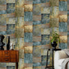 Blue, Yellow Metallic Industrial Textured Wallpaper, Rustic Aged Weathered Pattern Wallcovering - Walloro Luxury 3D Embossed Textured Wallpaper 