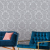 Silver Rich Baroque Damask Wallpaper Deep Embossed Shimmering Vintage Design - Walloro Luxury 3D Embossed Textured Wallpaper 