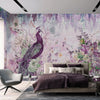 Peacock Forest Wall Mural, Purple Scenic Non-Woven Nature Theme Large Wall Poster, Non-Adhesive Modern Jungle Wall Art - Walloro Luxury Embossed Textured Wallpaper 