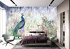 Peacock Forest Wall Mural, Blue Scenic Non-Woven Nature Theme Large Wall Poster, Non-Adhesive Modern Jungle Wall Art - Walloro Luxury Embossed Textured Wallpaper 