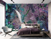 Purple Chinoiserie Peacock Floral Tropical Custom Wallpaper, Birds Wall Mural, Non-woven Non-Adhesive Wall Paper, Luxury, Large, Removable Washable Large Wall Art - Walloro Luxury Embossed Textured Wallpaper 