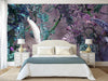Purple Chinoiserie Peacock Floral Tropical Custom Wallpaper, Birds Wall Mural, Non-woven Non-Adhesive Wall Paper, Luxury, Large, Removable Washable Large Wall Art - Walloro Luxury Embossed Textured Wallpaper 