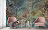 Green Tropical Forest Theme Wallpaper, Animals Wall Mural, Giraffe, Birds, Leaves, Jungle, Non-Pasted, Large Wall Art, Removable, Nature Theme - Walloro Luxury Embossed Textured Wallpaper 