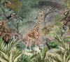 Gray Tropical Forest Theme Wallpaper, Animals Wall Mural, Giraffe, Birds, Leaves, Jungle, Non-Pasted, Large Wall Art, Removable, Nature Theme - Walloro Luxury Embossed Textured Wallpaper 