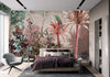 Tropical Wall Mural, Nature Palm Tree Green Parrot Wallpaper, Jungle Forest Theme, Non-Woven, Non-Adhesive, Removable, Exotic Wall Print Art, Interior Decor - Walloro Luxury Embossed Textured Wallpaper 