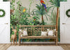 Tropical Wall Mural, Nature Palm Tree Red Parrot Wallpaper, Jungle Forest Theme, Non-Woven, Non-Adhesive, Removable, Exotic Wall Print Art, Interior Decor - Walloro Luxury Embossed Textured Wallpaper 