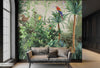 Tropical Wall Mural, Nature Palm Tree Red Parrot Wallpaper, Jungle Forest Theme, Non-Woven, Non-Adhesive, Removable, Exotic Wall Print Art, Interior Decor - Walloro Luxury Embossed Textured Wallpaper 