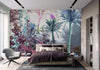 Tropical Wall Mural, Nature Palm Tree Purple Parrot Wallpaper, Jungle Forest Theme, Non-Woven, Non-Adhesive, Removable, Exotic Wall Print Art, Interior Decor - Walloro Luxury Embossed Textured Wallpaper 