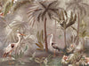 Nature Forest Wallpaper, Birds Palm Tree Wall Mural, Brown Jungle Theme Large Wall Art, Non-Woven, Non-Adhesive, Removable, Exotic Wall Paper - Walloro Luxury Embossed Textured Wallpaper 