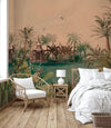 Nature Theme Wall Mural, Palm Trees Lake Scenic Wall Mural, Brown  Jungle Scene Large Wall Art, Non-Woven, Non-Adhesive, Removable, Exotic Wall Paper, Washable - Walloro Luxury Embossed Textured Wallpaper 