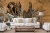 Elephant Jungle Wall Mural, Yellow Forest Animal Theme Wallpaper, Oversized Wall Art, Non-Woven, Non-Pasted, Removable, Exotic Wall Paper, Washable - Walloro Luxury Embossed Textured Wallpaper 