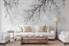Large Blossom Tree Wallpaper, Gray Chinoiserie Nature Flowers Wall Mural, Custom Size Wall Covering, Non-Woven, Non-Pasted, Removable, Washable, Floral Art - Walloro Luxury Embossed Textured Wallpaper 
