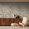Chinoiserie Floral Blossoms Wall Mural, Green Botanical Tree Flowers Wallpaper, Custom Size Wall Covering, Non-Woven, Non-Adhesive, Removable, Washable - Walloro Luxury Embossed Textured Wallpaper 