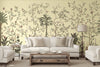 Yellow Botanical Wall Mural, Butterfly Flowers Chinoiserie Wallpaper, Nature Theme Custom Size Wall Covering, Non-Woven, Non-Pasted, Removable, Washable - Walloro Luxury Embossed Textured Wallpaper 