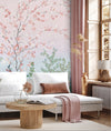 Large Chinoiserie Blossom Floral Wallpaper, Pink Ombre Flowers Birds Wall Mural, Custom Size Wall Covering, Non-Woven, Non-Pasted, Removable - Walloro Luxury Embossed Textured Wallpaper 