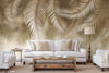 Tropical Tree Leaves Wallpaper, Above the Bed Wall Mural, Beige Leaves Custom Size Wall Covering, Non-Woven, Non-Pasted, Washable, Removable - Walloro Luxury Embossed Textured Wallpaper 