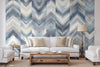 Modern Chevron Wall Mural, Blue Oversized Large Herringbone Wallpaper, Custom Size Geometric Wall Covering, Non-Woven, Non-Pasted, Removable - Walloro Luxury Embossed Textured Wallpaper 
