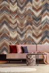 Modern Chevron Wall Mural, Brown Oversized Large Herringbone Wallpaper, Custom Size Geometric Wall Covering, Non-Woven, Non-Pasted, Removable - Walloro Luxury Embossed Textured Wallpaper 