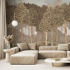 Nature Scene Trees Wall Mural, Beige Forest Wallpaper, Large Landscape Custom Size Wall Covering, Non-Woven, Non-Pasted, Removable, Washable, Art - Walloro Luxury Embossed Textured Wallpaper 