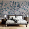 Peony Chinoiserie Blossom Wall Mural, Blue Floral Bloom Wallpaper, Oversized Contemporary Custom Size Wall Art, Non-Woven, Non-Pasted, Removable - Walloro Luxury Embossed Textured Wallpaper 
