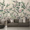 Peony Chinoiserie Blossom Wall Mural, Green Floral Bloom Wallpaper, Oversized Contemporary Custom Size Wall Art, Non-Woven, Non-Pasted, Removable - Walloro Luxury Embossed Textured Wallpaper 