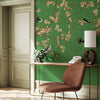 Chinoiserie Birds Floral Wall Mural, Green Flowers Blossom Wallpaper, Large, Oversized Elegant Custom Size Wall Art, Non-Woven, Non-Pasted, Modern - Walloro Luxury Embossed Textured Wallpaper 