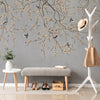 Chinoiserie Birds Floral Wall Mural, Gray Flowers Blossom Wallpaper, Large, Oversized Elegant Custom Size Wall Art, Non-Woven, Non-Pasted, Modern - Walloro Luxury Embossed Textured Wallpaper 
