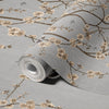 Chinoiserie Birds Floral Wall Mural, Gray Flowers Blossom Wallpaper, Large, Oversized Elegant Custom Size Wall Art, Non-Woven, Non-Pasted, Modern - Walloro Luxury Embossed Textured Wallpaper 