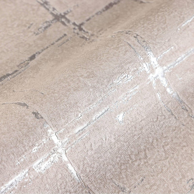 Beige Abstract Metallic Lines Wallpaper, 3D Deep Embosed Silver Gold Rustic Geometric Interior Decor - Walloro High End Wallcoverings & More