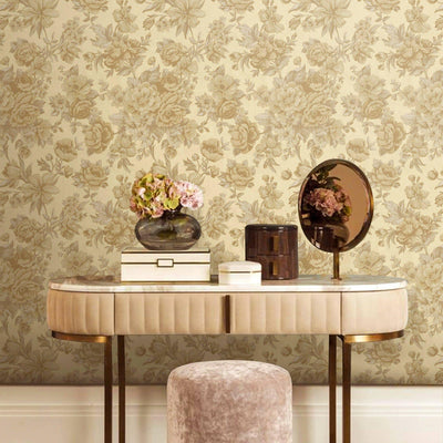 Beige Charming Floral Deep Embossed Wallpaper, Bloom Blossom Flower Design Interior Wall Decor - Walloro High End Wallcoverings & More