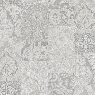 Beige Gray Elegant Patchwork Deep Embossed Wallpaper, 3D Textured Luxury Damask Wallcovering - Walloro High End Wallcoverings & More