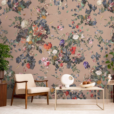 Beige Large Peony Floral Wall Mural, Floral Flowers Wallpaper, Oversized Elegant Custom Size Wall Art, Non-Woven, Non-Pasted, Removable - Walloro High End Wallcoverings & More