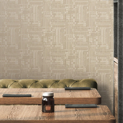 Beige Modern Abstract Geometric Wallpaper, Stylish 3D Embossed Neutral Colors Wallcovering - Walloro High End Wallcoverings & More