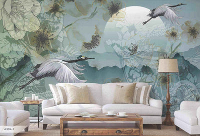 Birds Scene Wallpaper, Botanical Tropical Wallpaper, Nature, Customized Wall Mural, Durable, Non-Woven Wall Paper, Non-Adhesive, Removable - Walloro High End Wallcoverings & More