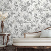 Black & White Elegant Chinoiserie Blossom Floral Wallpaper, Animal Print Birds Flowers Botanical Pattern - Walloro High End Wallcoverings & More