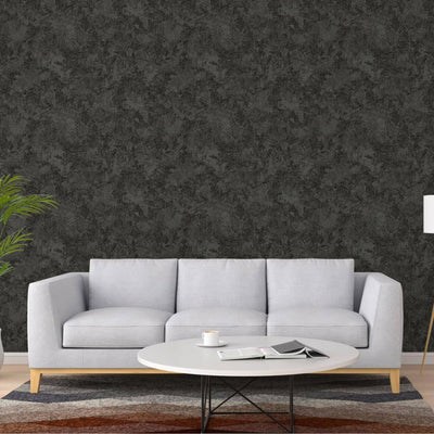 Black Rustic Abstract Farmhouse Wallpaper, 3D Embossed Weathered Solid Color Wallcovering - Walloro High End Wallcoverings & More