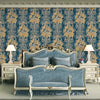 Blue Damask Flower Baroque Wallpaper, 3D Glitter Sparkling Rococo Vintage Wall Decor - Walloro High End Wallcoverings & More