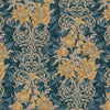 Blue Damask Flower Baroque Wallpaper, 3D Glitter Sparkling Rococo Vintage Wall Decor - Walloro High End Wallcoverings & More