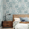 Blue Elegant Patchwork Deep Embossed Wallpaper, 3D Textured Luxury Damask Wallcovering - Walloro High End Wallcoverings & More