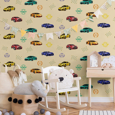 Boys Car Themed Textured Wallpaper, Boys Bedroom Wall Paper, Nursery Wallpaper, 114 sq ft, Cars Wall Decor, Kids Room Wallpaper, Washable - Walloro High End Wallcoverings & More