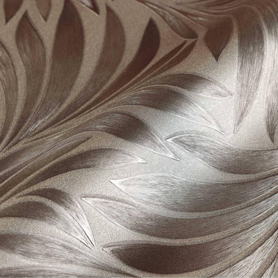 Brown Luxury Leaves Solid Color Shades Wallpaper, Deep Embossed Flocked Velvet Feeling Design - Walloro High End Wallcoverings & More