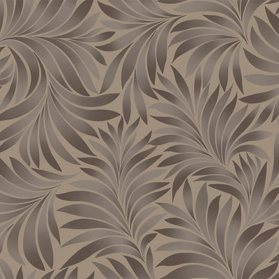 Brown Luxury Leaves Solid Color Shades Wallpaper, Deep Embossed Flocked Velvet Feeling Design - Walloro High End Wallcoverings & More