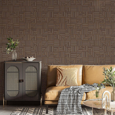 Brown Modern Geometric Shapes Wallpaper, Embossed Rich Textured Contemporary Wallcovering - Walloro High End Wallcoverings & More