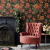 Charming Floral Deep Embossed Wallpaper, Black Red Bloom Blossom Flower Design Interior Wall Decor - Walloro High End Wallcoverings & More