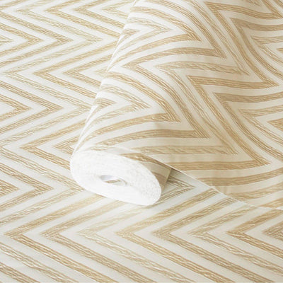 Chevron Wallpaper, Cream, Gold Geometric Deep Embossed Zigzag Pattern Geometric Wallcovering - Walloro High End Wallcoverings & More