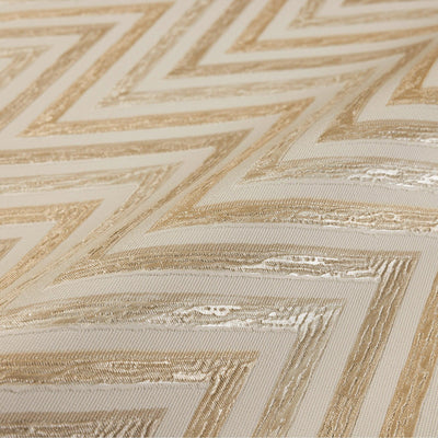 Chevron Wallpaper, Cream, Gold Geometric Deep Embossed Zigzag Pattern Geometric Wallcovering - Walloro High End Wallcoverings & More