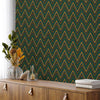 Chevron Wallpaper, Green, Blue, Yellow Geometric Deep Embossed Zigzag Pattern Geometric Wallcovering - Walloro High End Wallcoverings & More