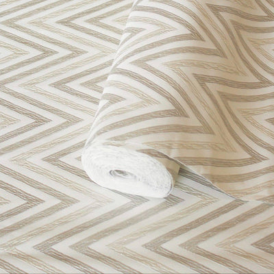 Chevron Wallpaper, Ivory, Beige, White Geometric Deep Embossed Zigzag Pattern Geometric Wallcovering - Walloro High End Wallcoverings & More