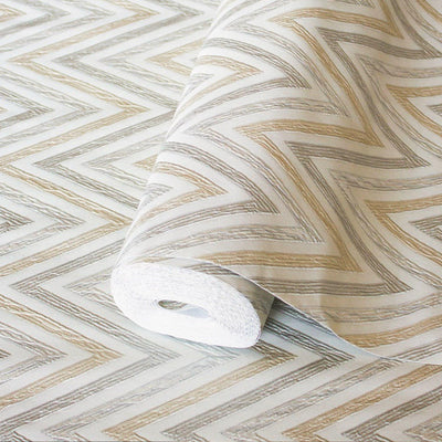 Chevron Wallpaper, Off White, Silver Geometric Deep Embossed Zigzag Pattern Geometric Wallcovering - Walloro High End Wallcoverings & More