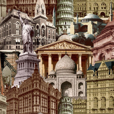 Cityscape Buildings Wallpaper, Rich Textured Wallcovering, Traditional, Modern Wallpaper, Extra Large 114 sq ft Roll, Washable, Colorful - Walloro High End Wallcoverings & More